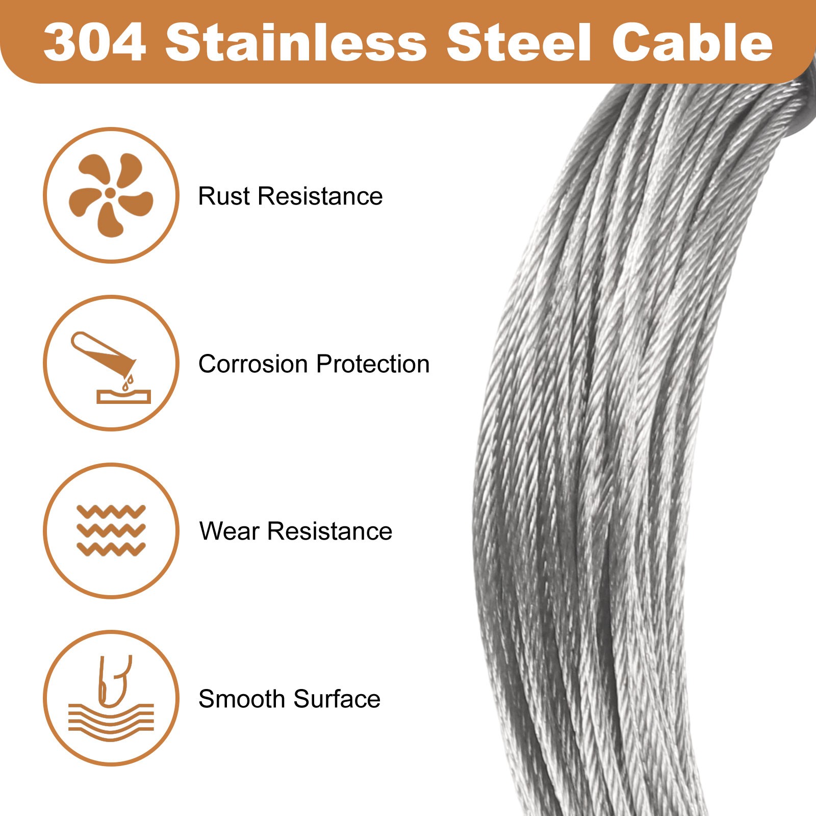 50ft (15M) 0.8mm Stainless Steel Wire Rope 7×7 Strand with 20pcs Loop Sleeves