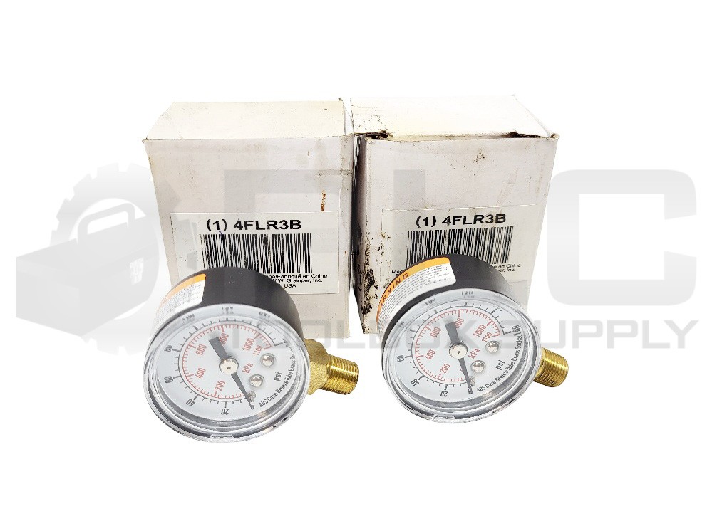 NEW LOT OF 2 GRAINGER 4FLR3B COMMERCIAL PRESSURE GAUGE 0-160PSI