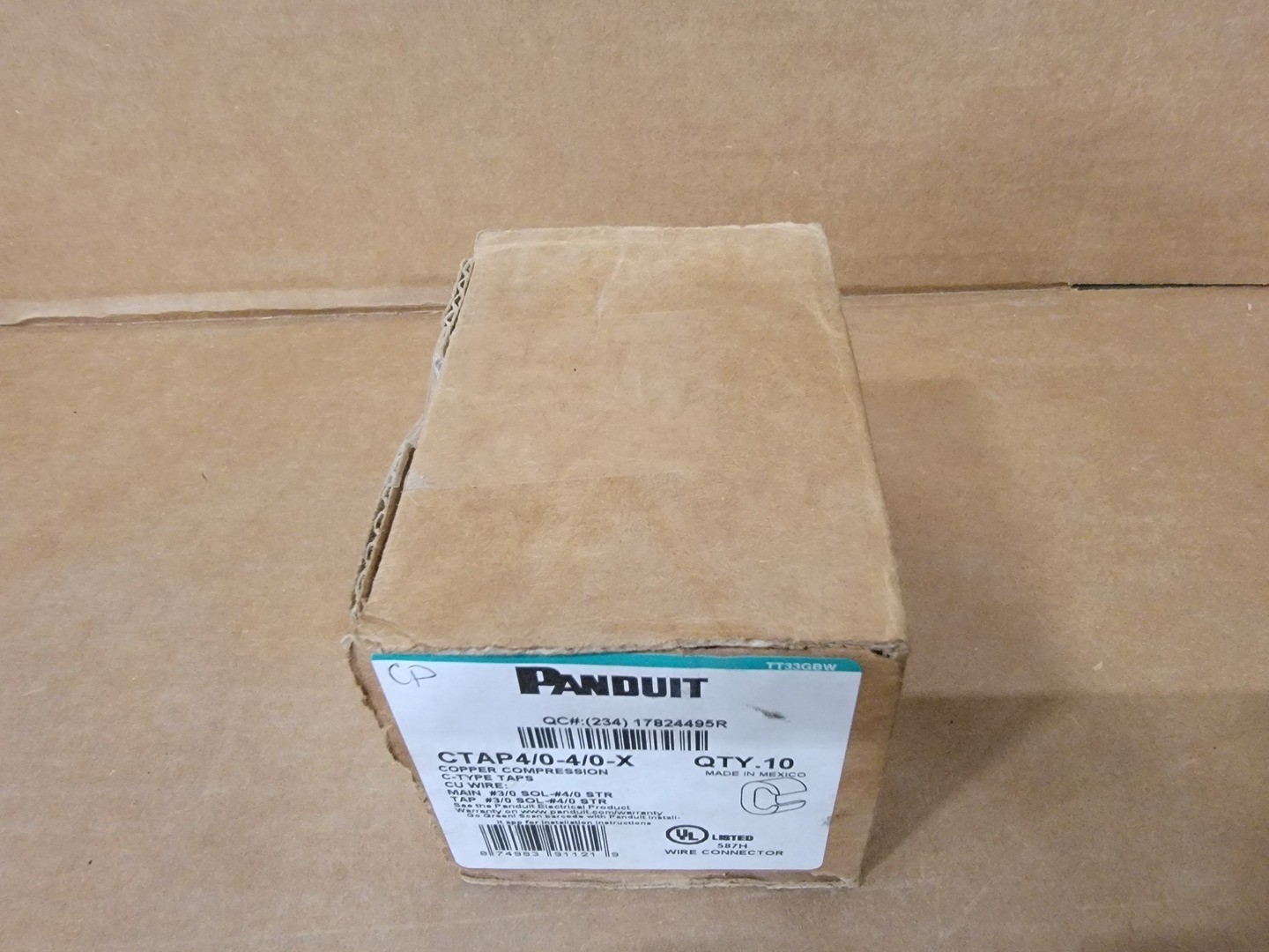 SURPLUS NEW PANDUIT CTAP4/0-4/0-X Copper Compression C-Type Tap (Box of 10)