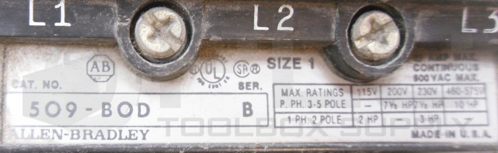 ALLEN BRADLEY 509-BOD /B STARTER W/ CB236 COIL W/ 42185-800-01 W/ (3) W36