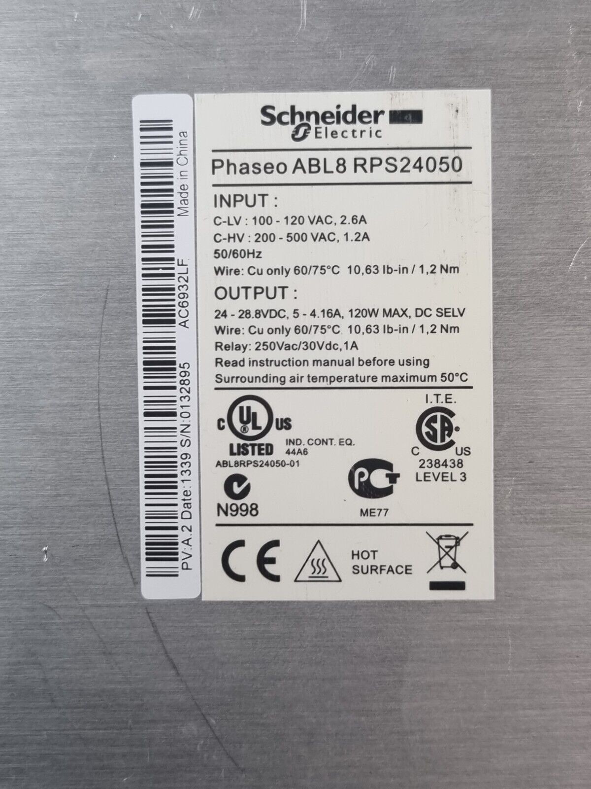 SCHNEIDER ABL8 RPS24050 ABL8RPS24050 120W POWER SUPPLY (R1S7.3)