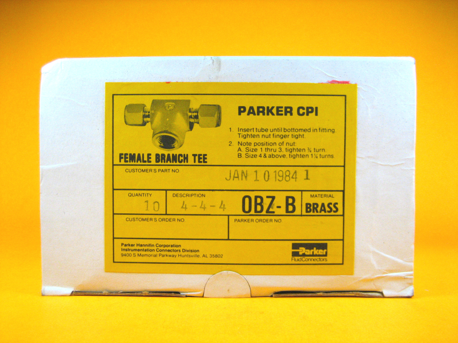 Parker – 4-4-4 OBZ-B – Brass Female Branch Tee 1/4″ x 1/4″ FNPT CPI (5 pack)