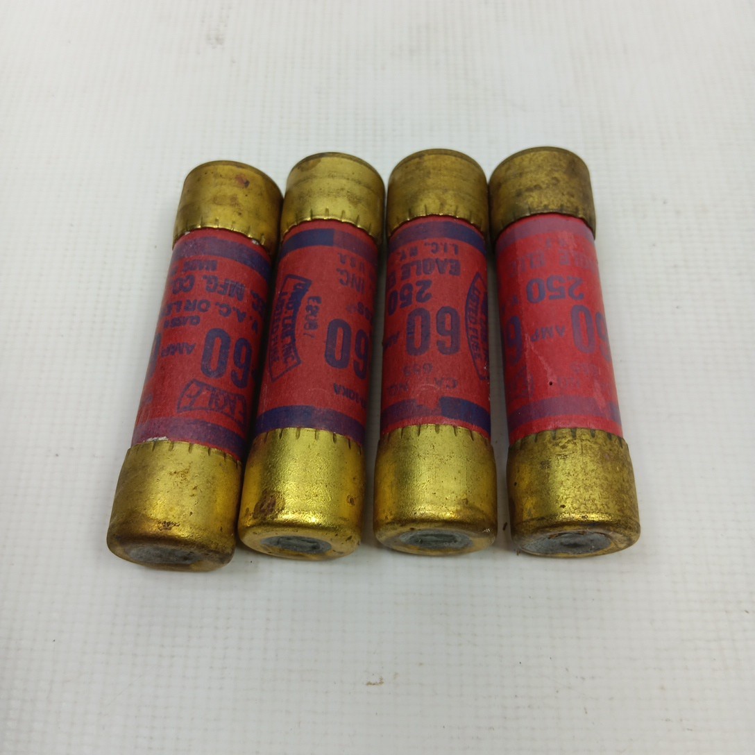 Lot of 4 655-60 60A-250V NOS MADE IN USA Eagle Vintage Cartridge Fuses