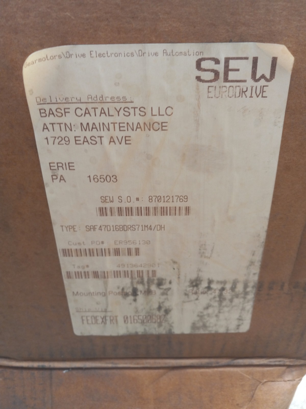 .75 HP SEW-EURODRIVE SAF47D16BDRS71M4/DH 1690/8.8-44 RPM