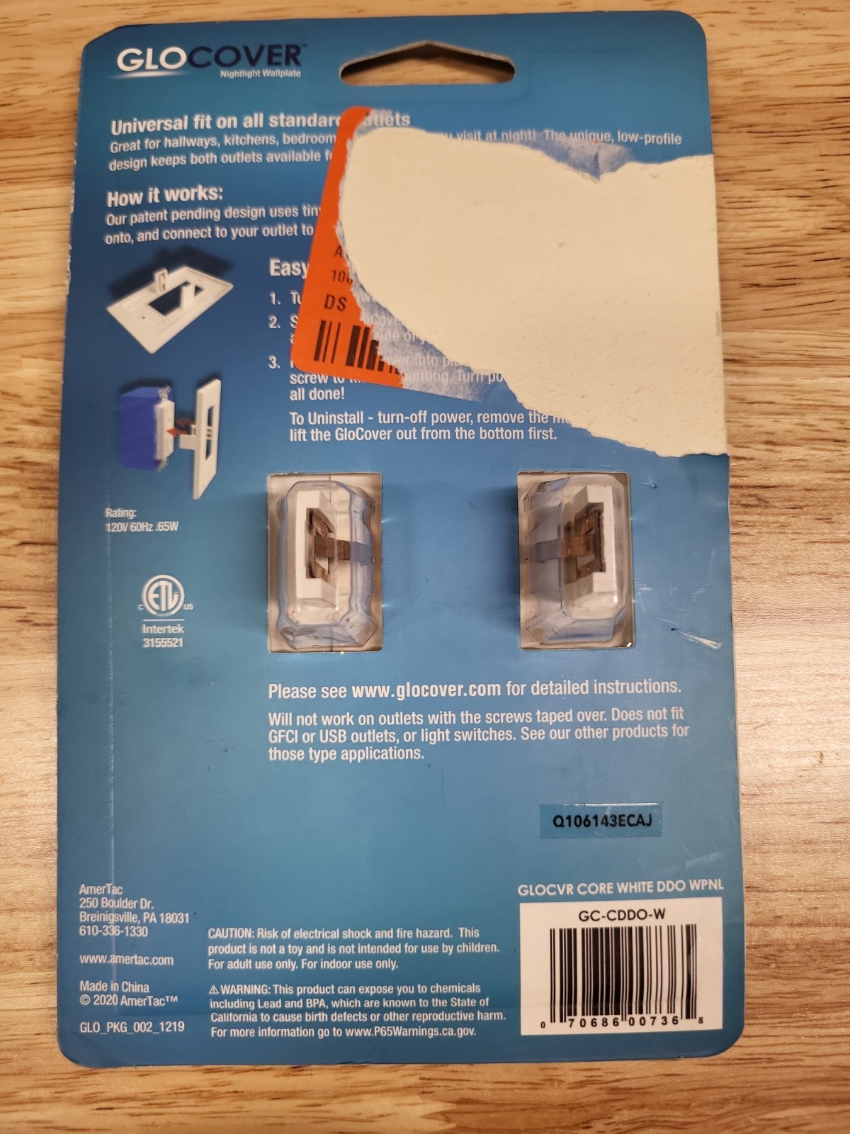 GloCover Deco Outlet Motion Activated Wall Plate Night Light Plastic White 1gang