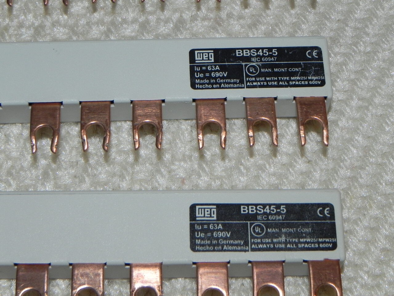 4) WEG BBS45-5, 1) BBS45-4 Distribution Bus Bar System WEG Mpw25 Motor Protector