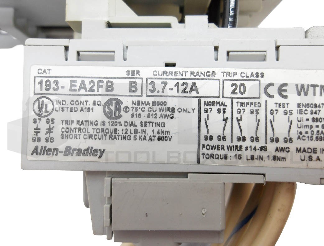 ALLEN BRADLEY 100-C09D*10 /A CONTACTOR W/ 193-EA2FB /B OVERLOAD RELAY