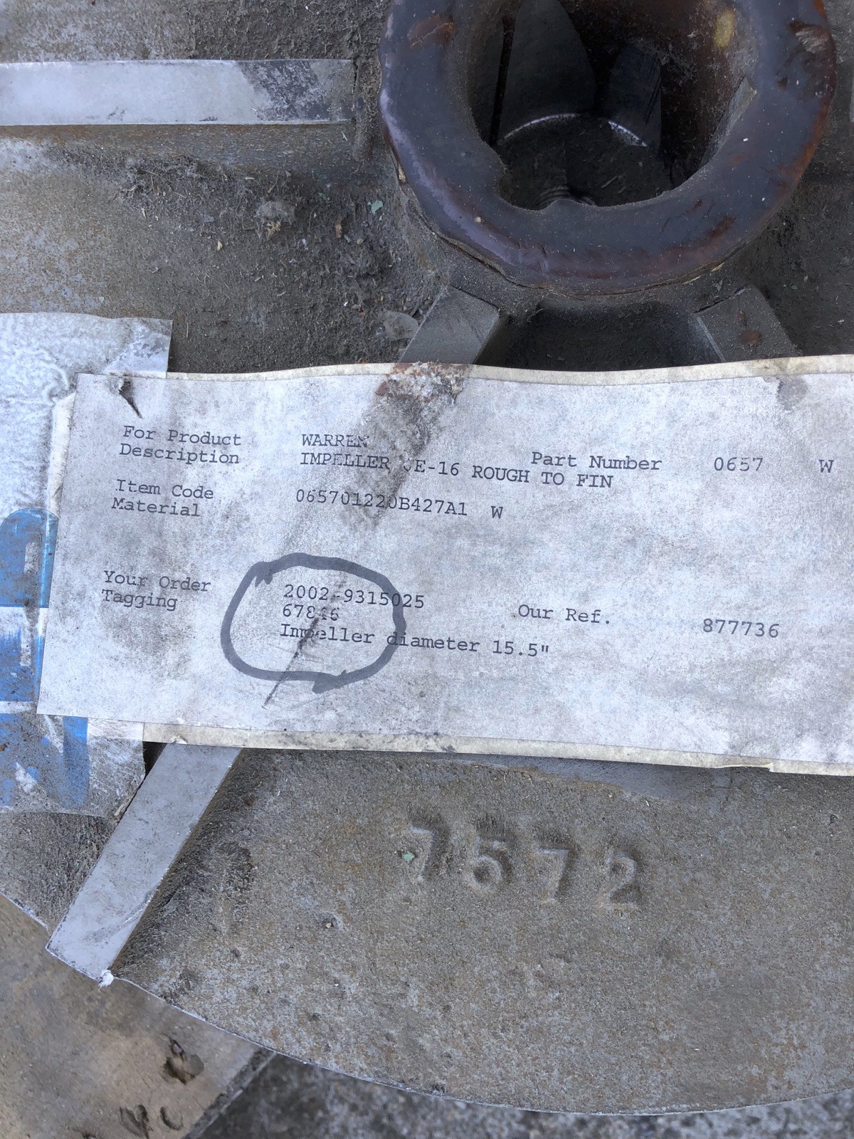SULZER PUMP IMPELLER 0657 DIAMETER 15.5 FREIGHT SHIPPING AVAILABLE