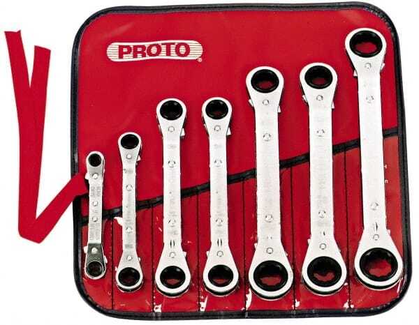 Proto J1180MA Ratcheting Box Wrench Set: 7 Pc, Metric Chrome-Plated