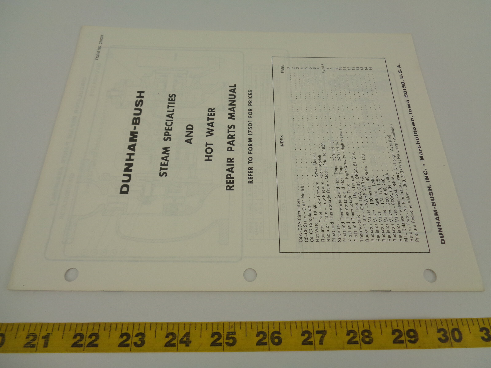 DUNHAM-BUSH Steam Specialties Hot Water Repair Parts Manual Form No. 2503H