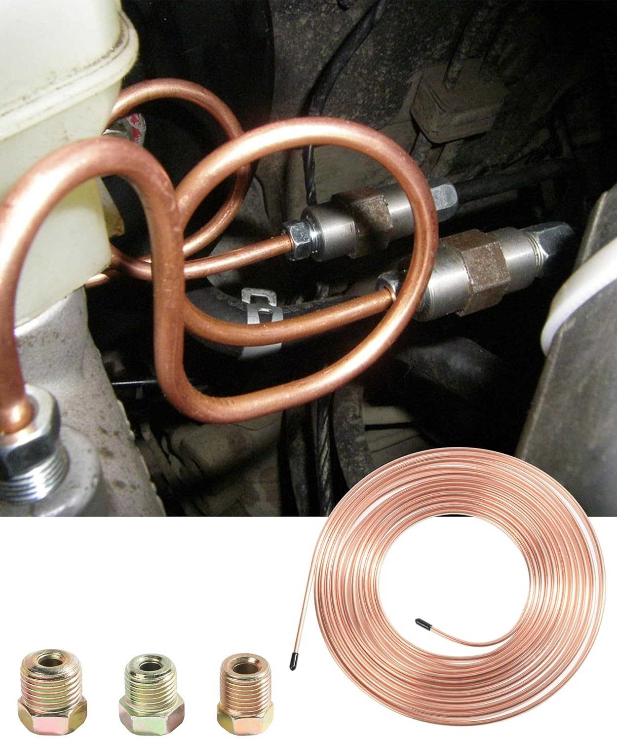 1/4″ Copper Coated Flexible Brake Line Tubing Kit 25ft Car Repair Kit