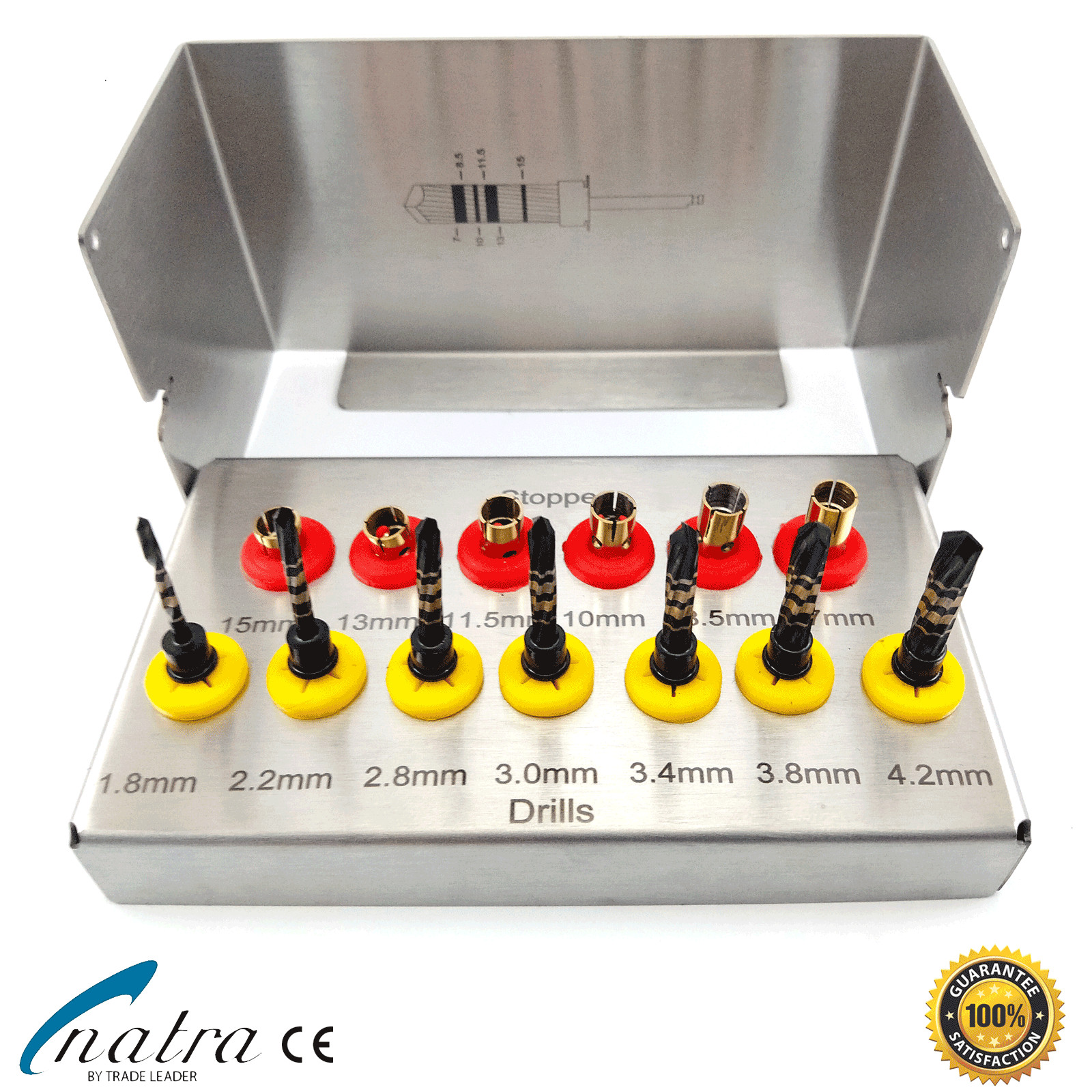 Dental Implant Drill Kit Black External Irrigation 7 Drills + 7 Stopper + Holder