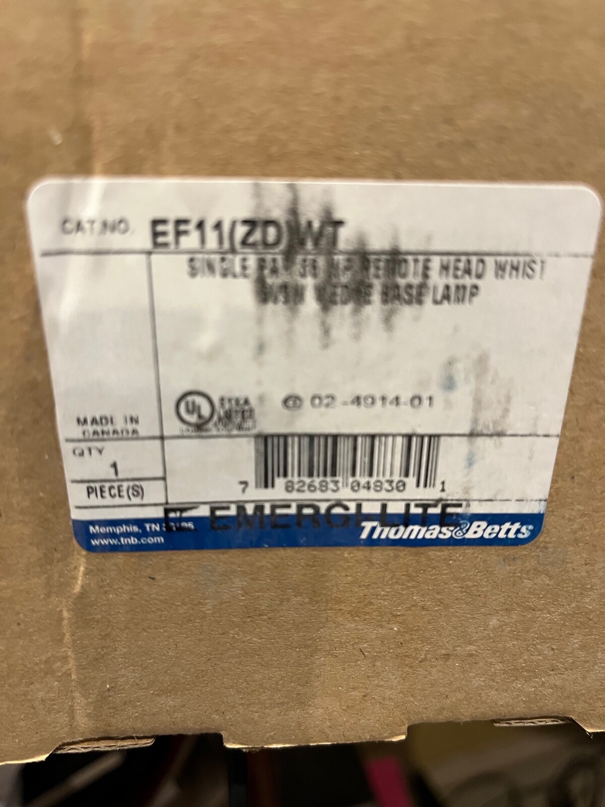 NEW THOMAS & BETTS EF11-ZD-WT LIGHT FIXTURE HALOGEN 6V 9W, EMERGI-LITE, (H195)