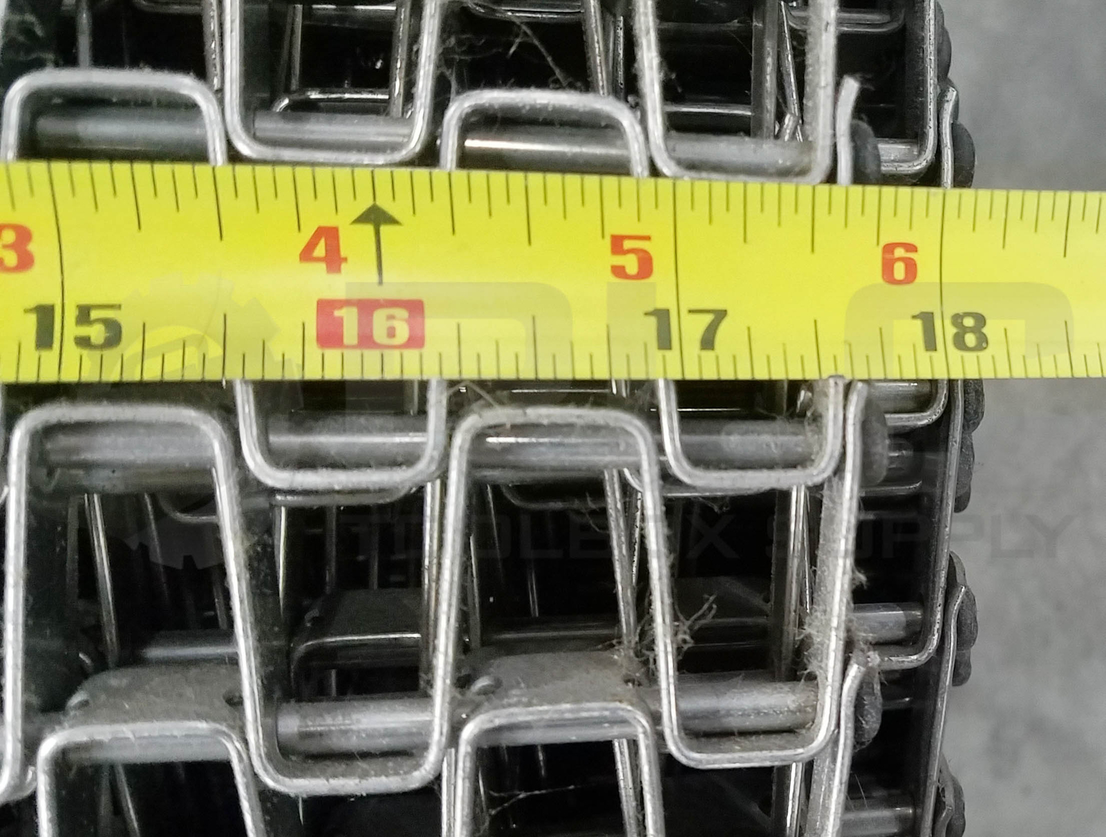 NEW STAINLESS STEEL CONVEYOR BELT 17.75in WIDTH x 0.5in THICK APPROX. 30ft ROLL