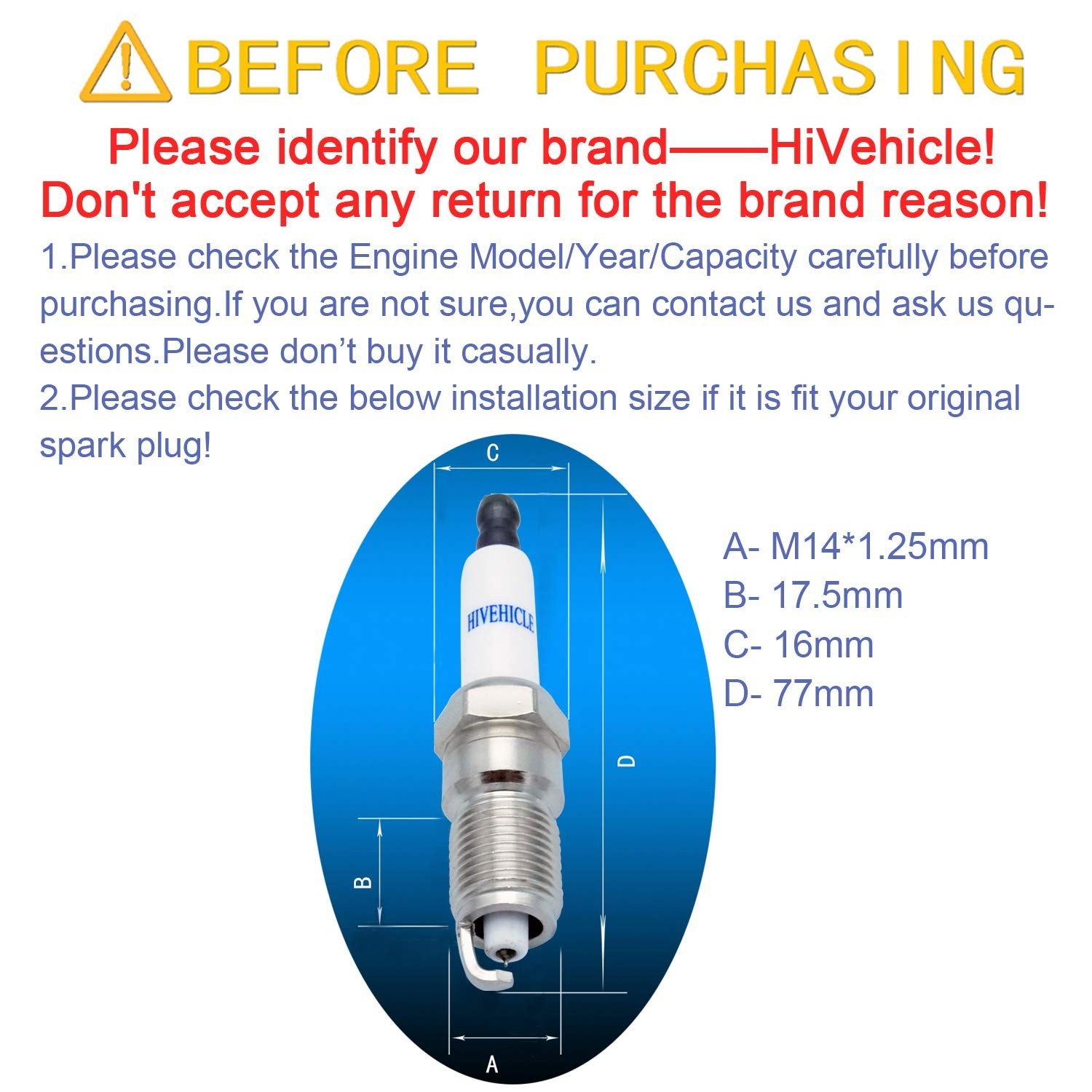 Iridium Spark Plug OE12621258 41 110 – Pack of 8, For Chevy GMC Cadillac Buic…