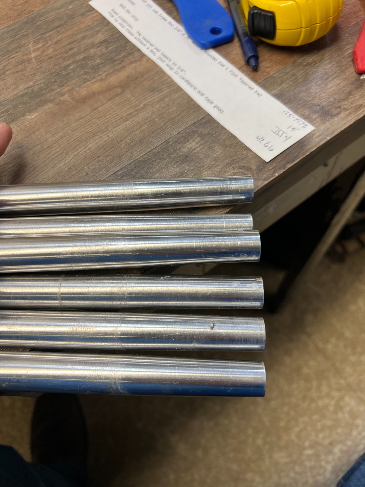 Lot of (6) Lab Frame Rod 3/4″ x 39″ with 1 Rounded End 1 Flat Tapered End