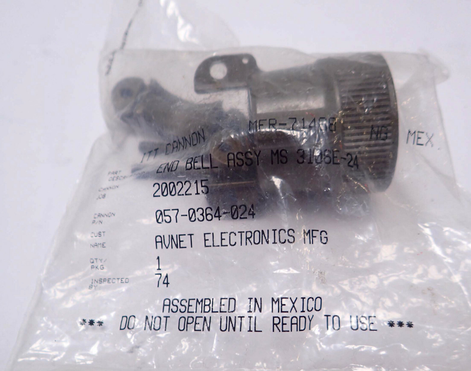 MS3106E-24 ITT CANNON END BELL ASSY, P/N 0578-0364-024, AVNET ELEC, LOT OF 3