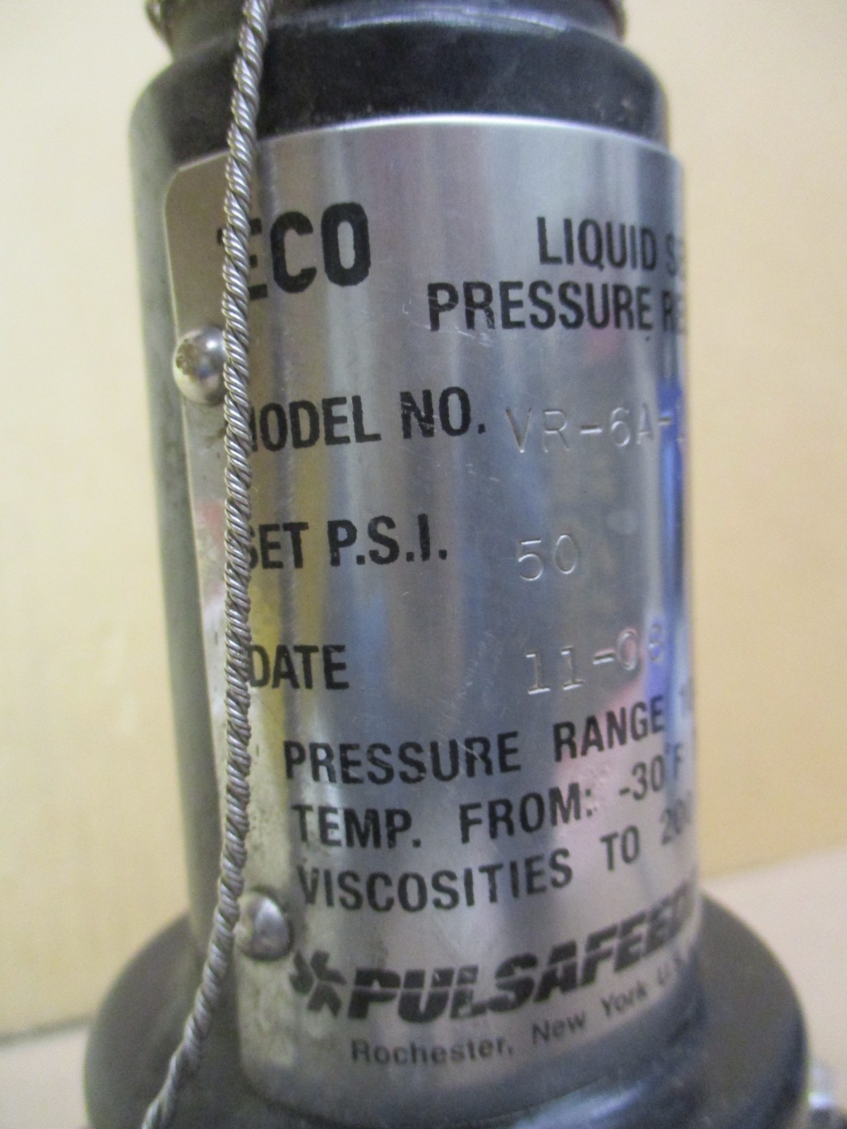 ECO Liquid Service Pressure Relief Valve VR-6A-1 Set P.S.I. 50 Idex 53606WVS