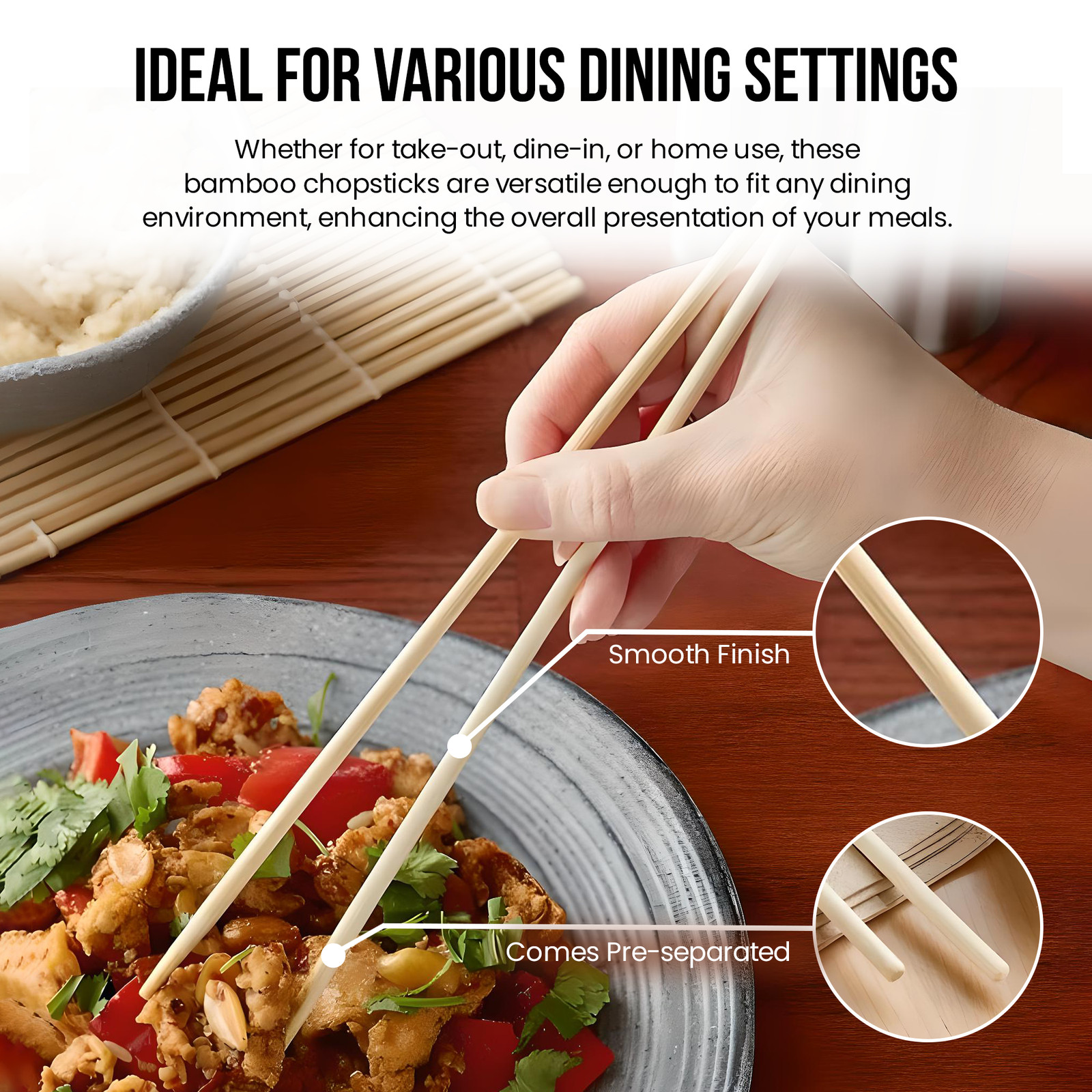 OCS Parts 9-Inch Natural Bamboo Chopsticks | 30 Pairs | Individually Wrapped