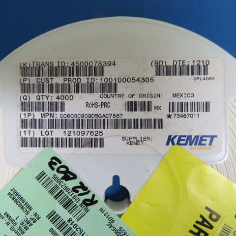 KEMET ELECTRONICS CORP C0603C909D5GAC7867 Qty of 175 per Lot CAP CER 9PF 50V NP