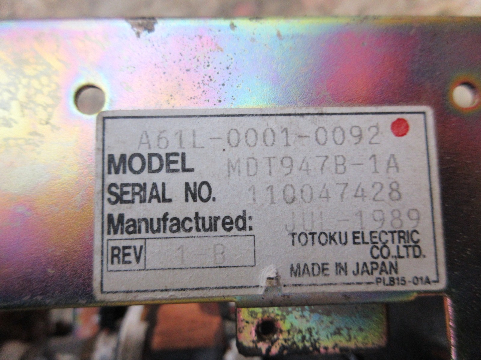 TOTOKU DISPLAY MONITOR A61L-0001-0092 MDT947B-1A