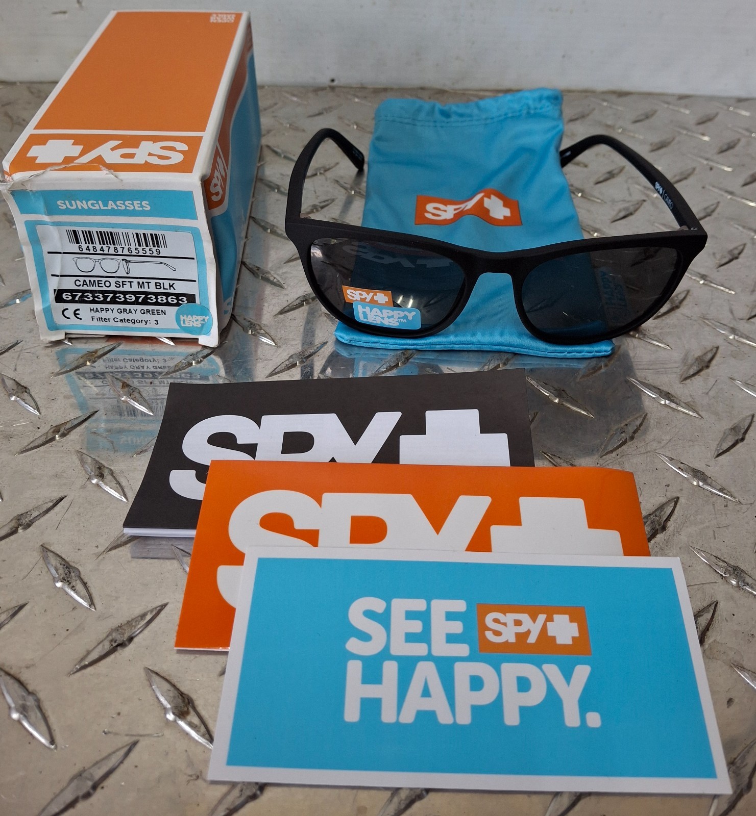 Spy Optic Sunglasses Cameo Soft Matte Black 673373973863 Happy Gray Green Lens