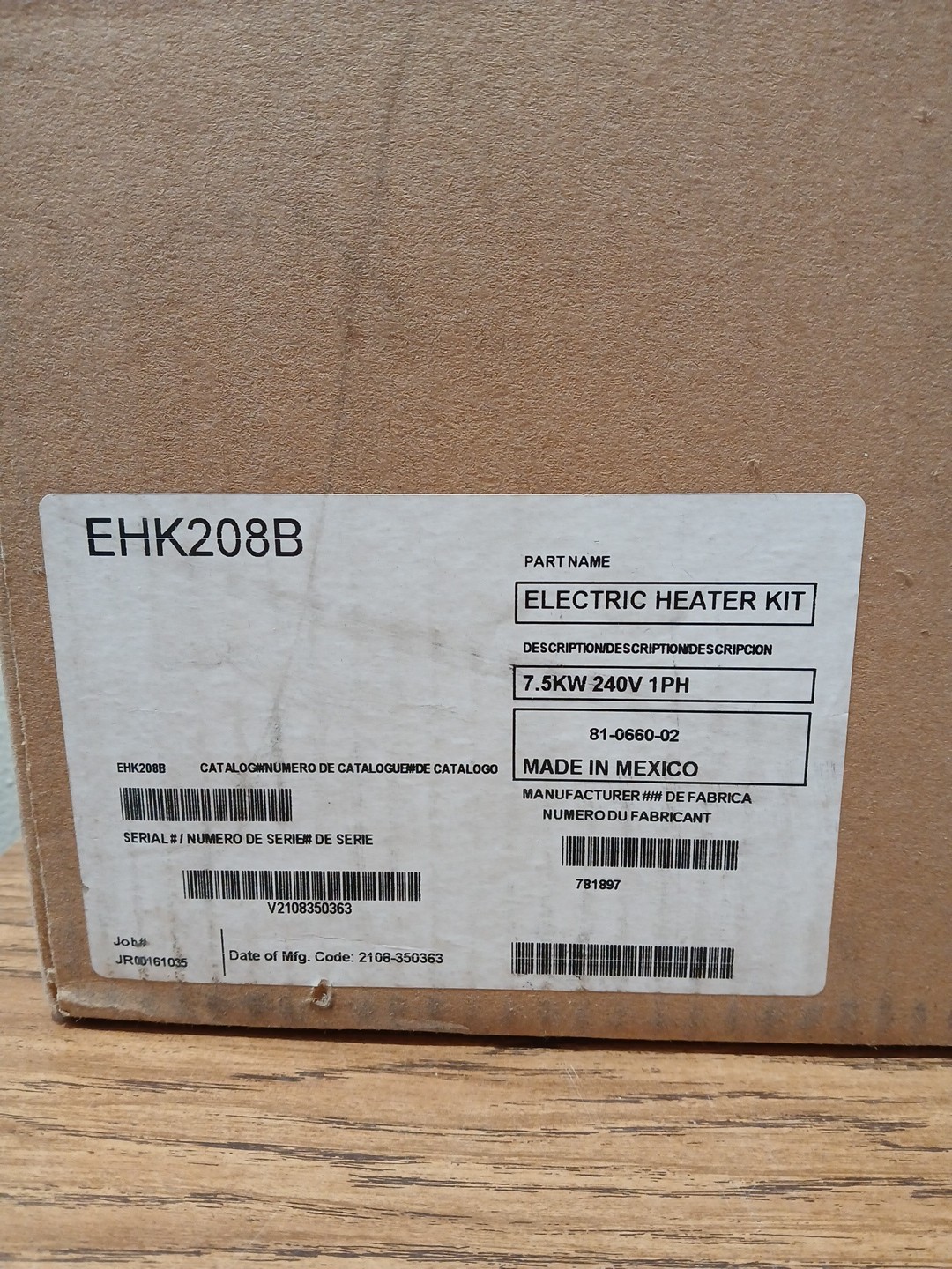 GENUINE EHK2-08B 7.5KW 240V 1PH ELECTRIC HEATER KIT FOR FFMANP,FMA4,WA(M,X) AIR