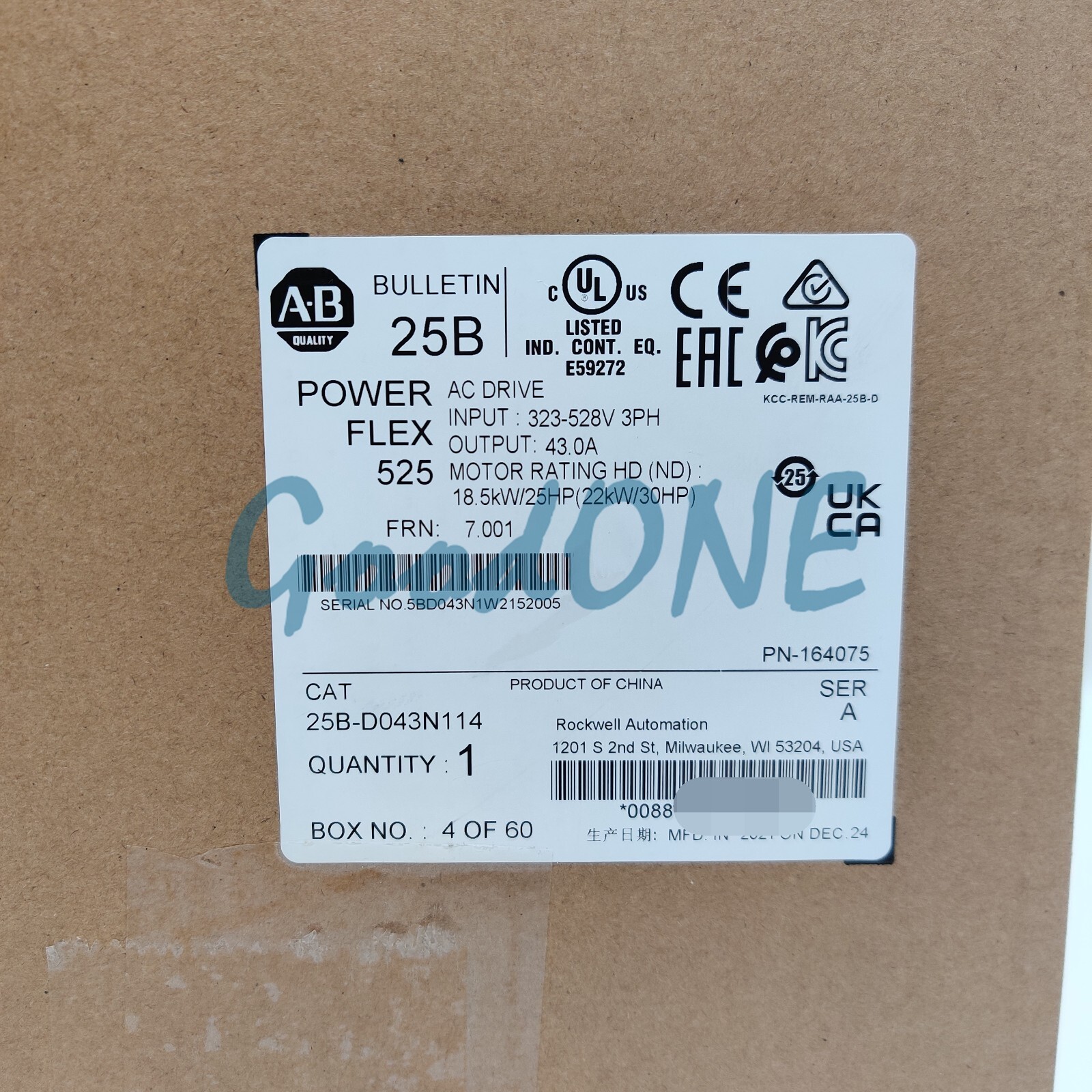 In Stock New Sealed AB 25B-D043N114 PowerFlex 525 AC Drive 30HP 323-528V