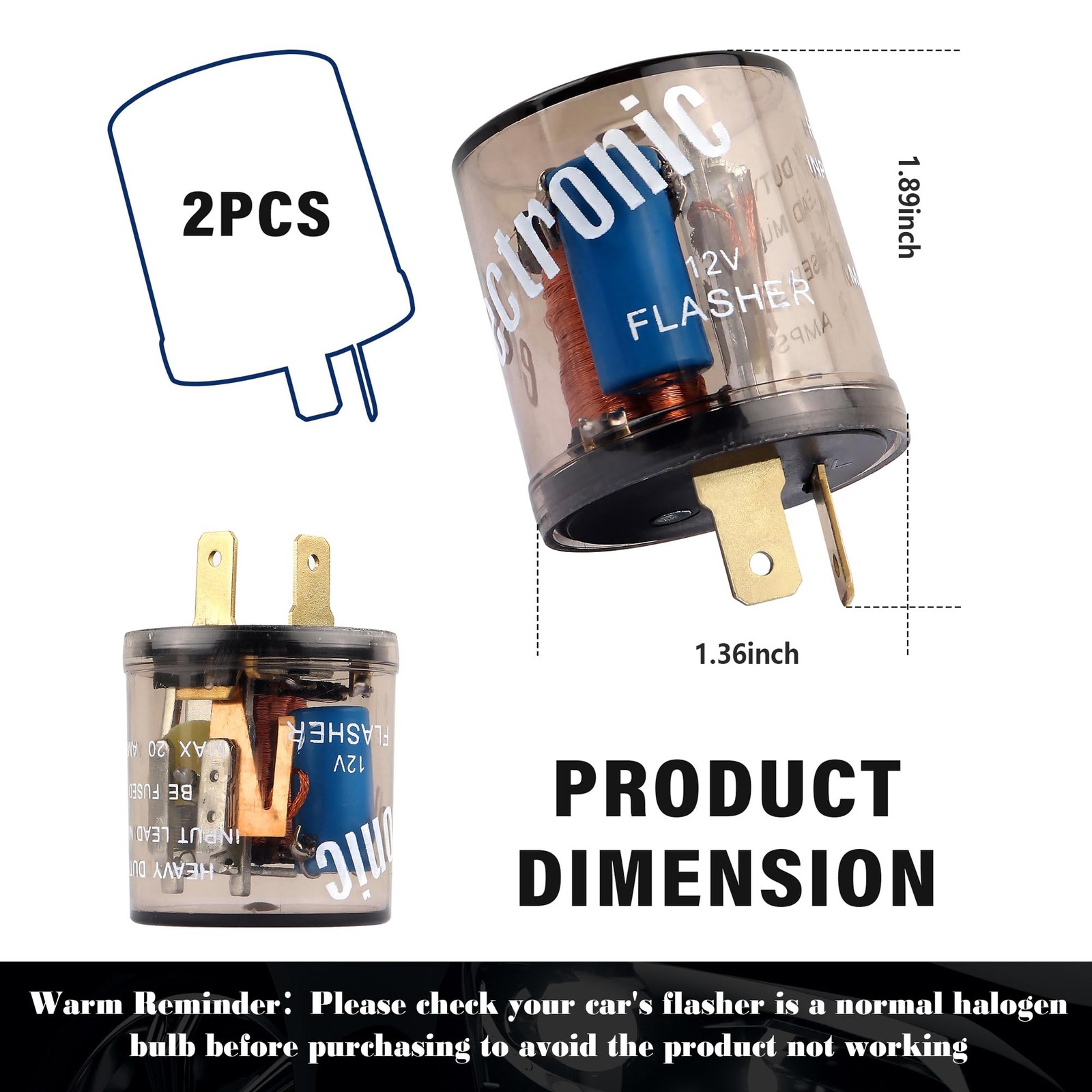 2PCS 12V Flasher Relay,Heavy Duty 2Pin Turn Signal Relay Only for Repairing H…