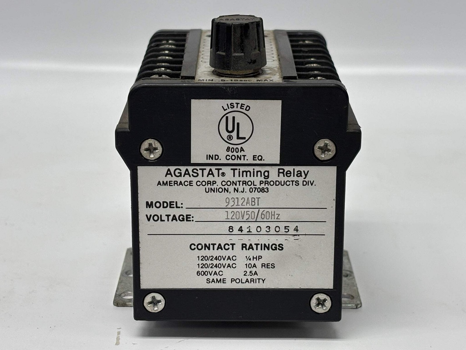 Agastat 9312ABT 120 V Timing Relay Adjustable 0.5–15 Sec Industrial Control