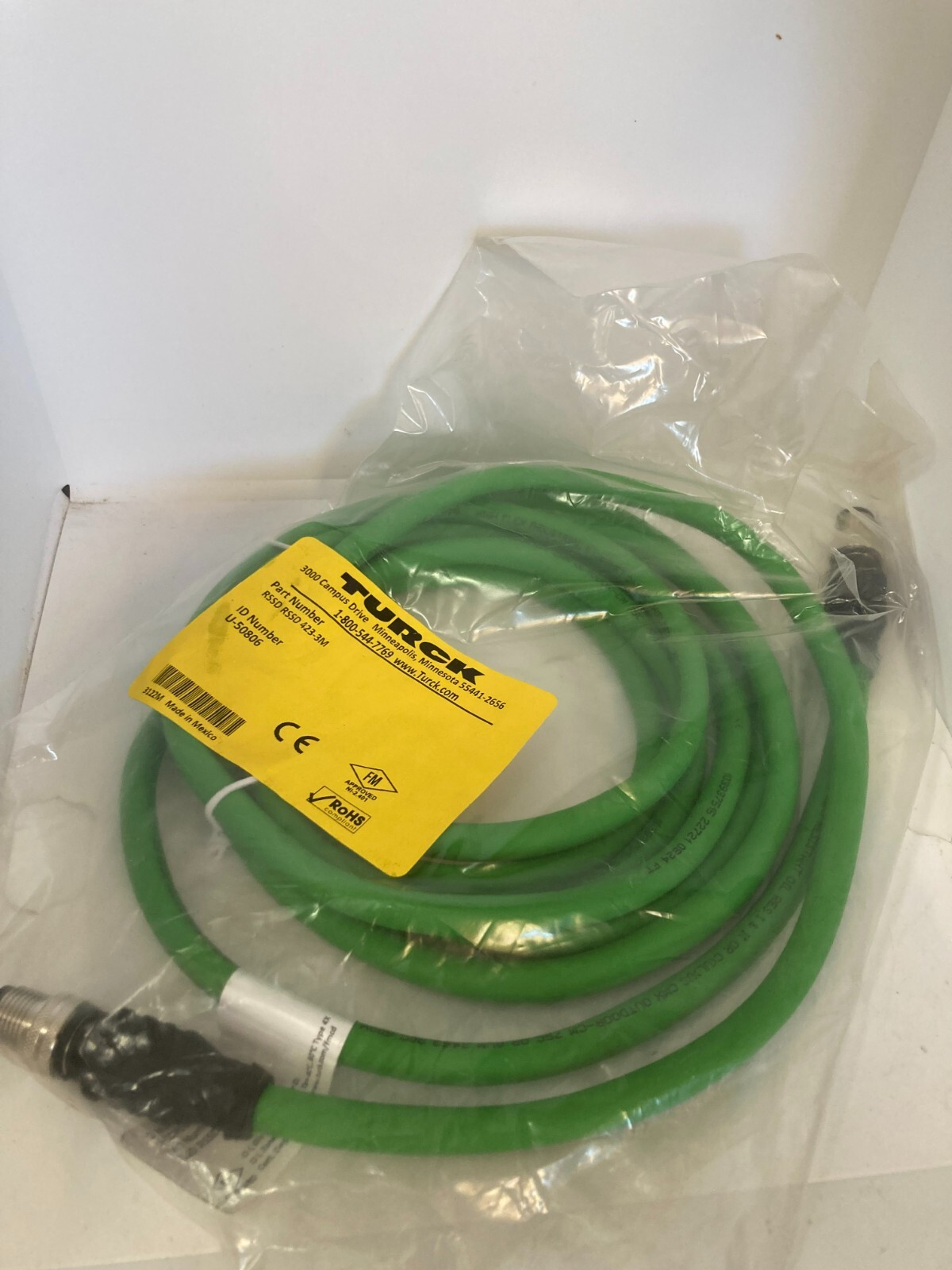 TURCK RSSD RSSD 423-3M (U-50806) ETHERNET CABLE DOUBLE ENDED 24V 4 PIN NIB