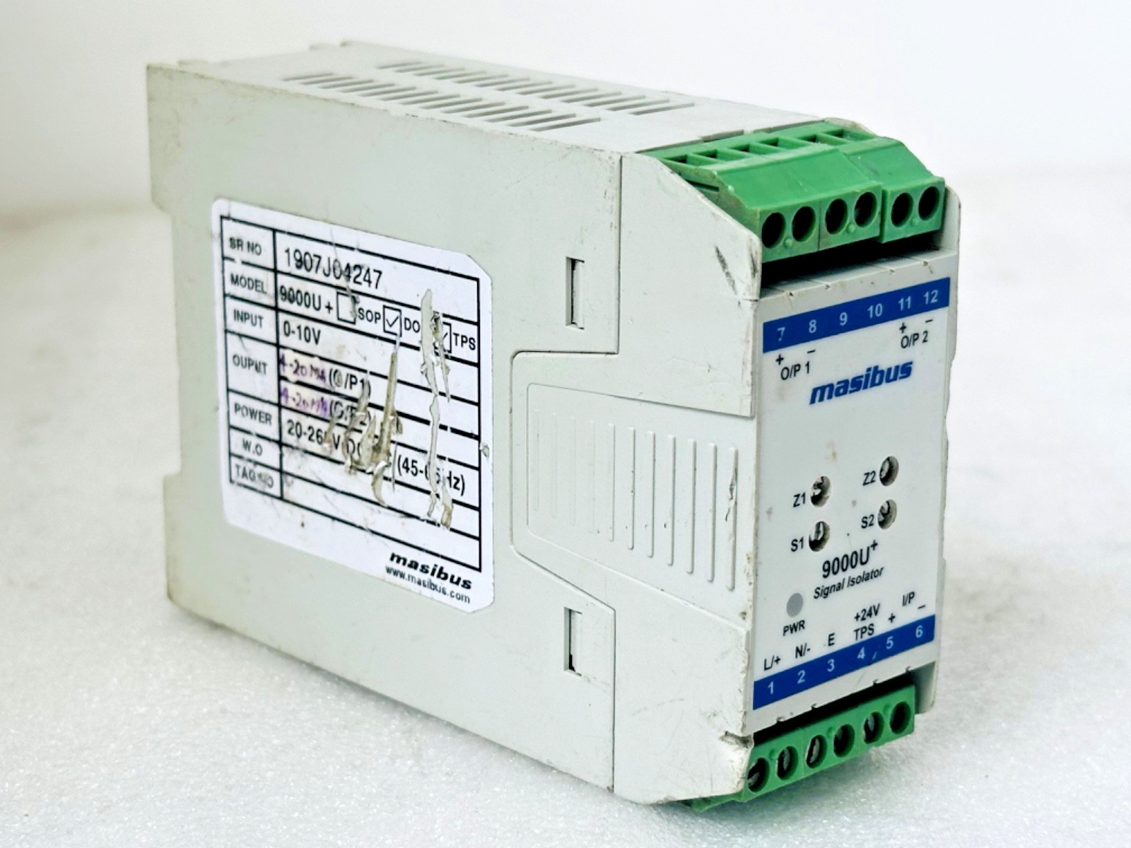 MASIBUS 9000U+ Dual Output Signal Isolator 0-10V 4-20mA USED