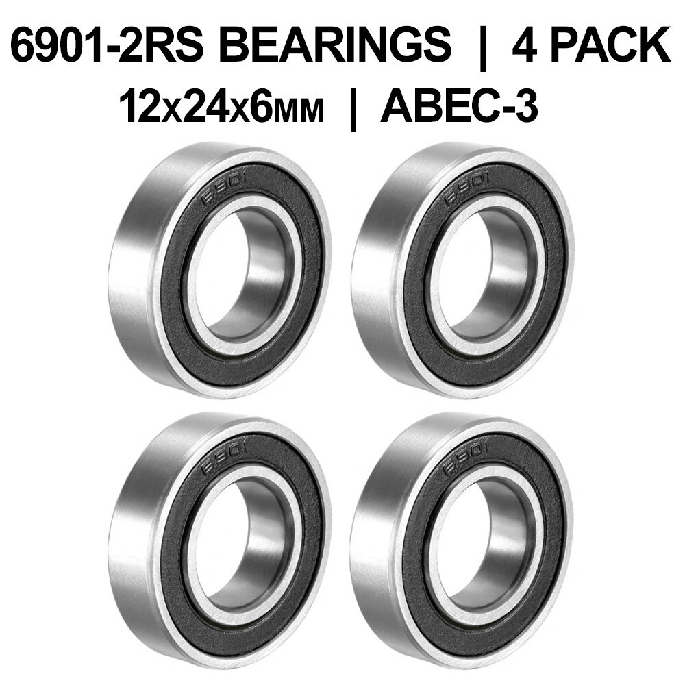6901-2RS Sealed Ball Bearings (12x24x6mm) – 4 pack – Chrome Steel – ABEC-3