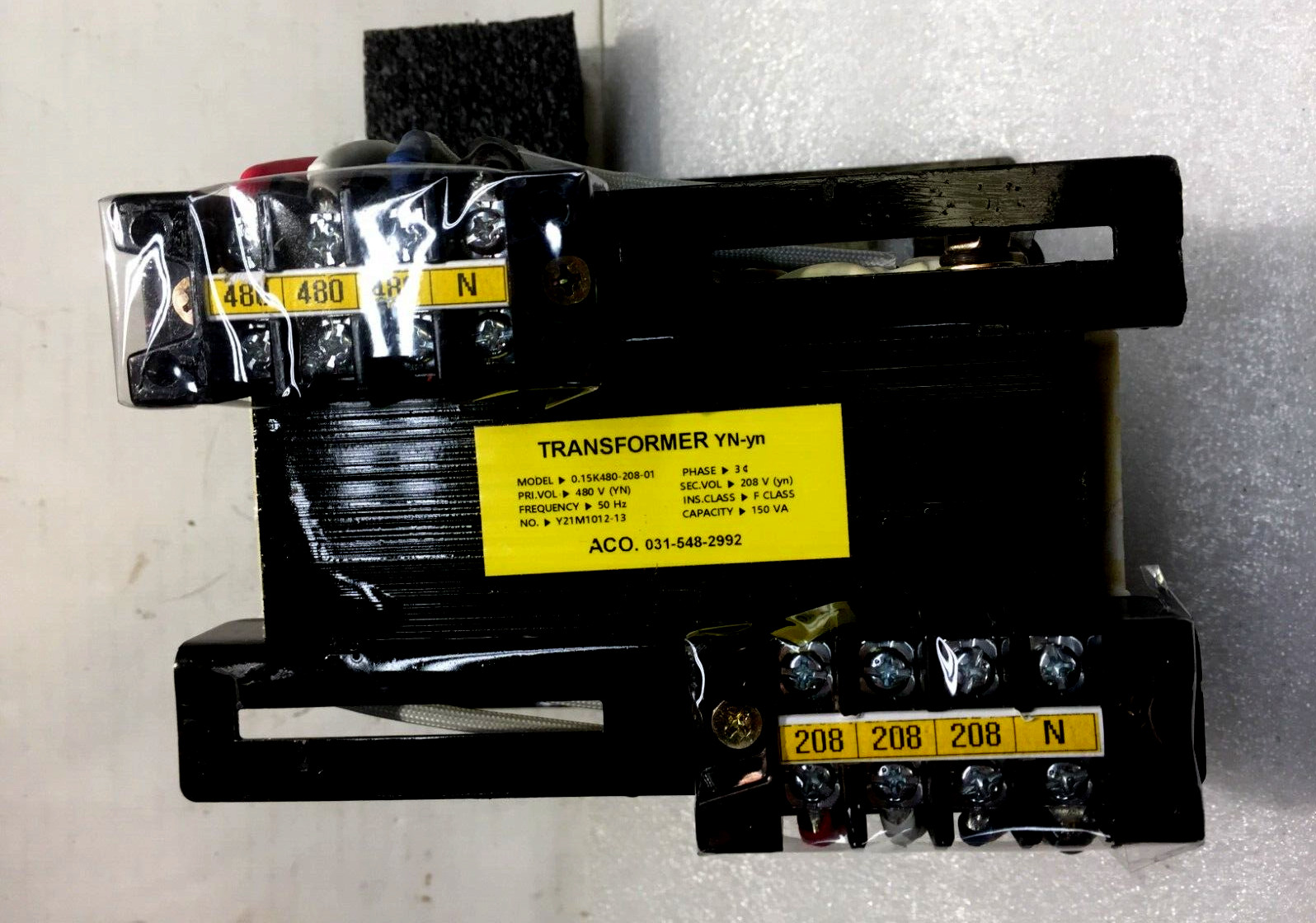 ACO NEWTRANSFORMER YN-yn MODEL 0.15K 480 -208-01 3PH 50/60HZ PRI480 SEC 208W/NEU