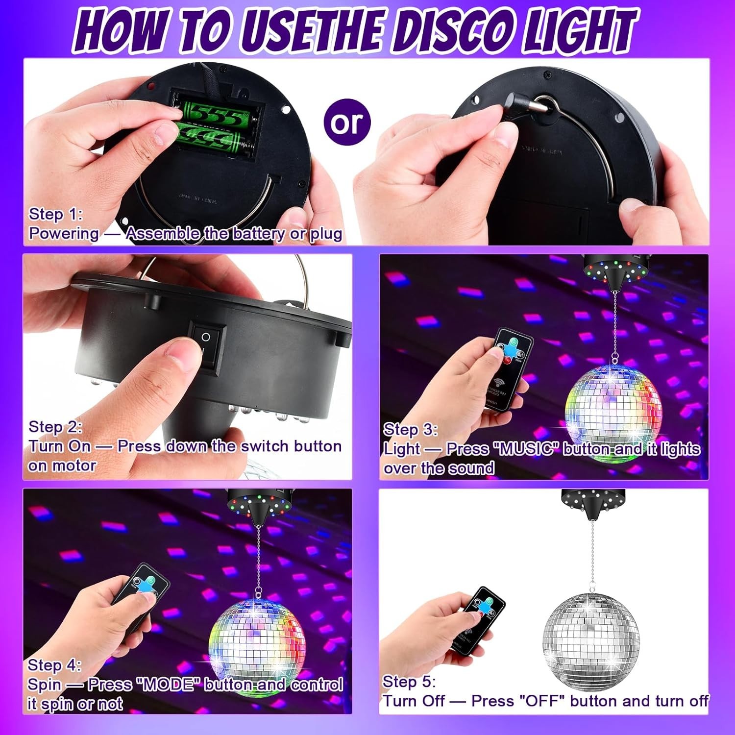 10 RPM Disco Ball with Motor and Mirror Ball Plug/Battery Powered Disco Bal