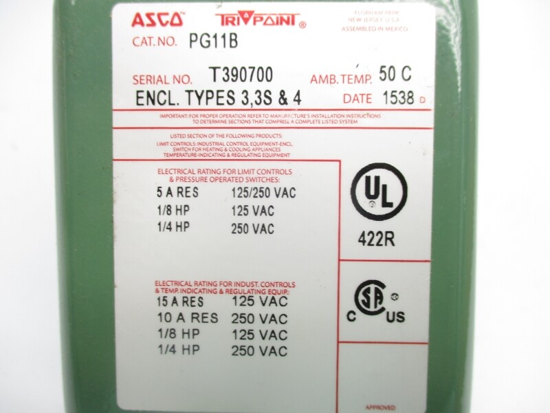ASCO PG11B/RJ10A21 125/250VAC 5A 500PSI NSNP