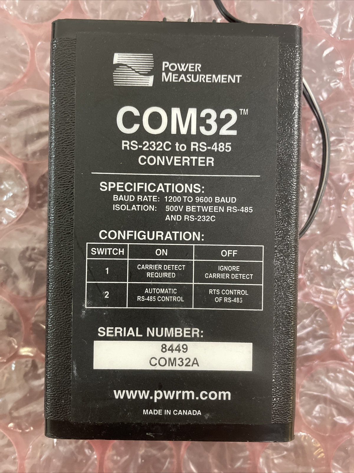 POWER MEASUREMENT COM32 RS-232c to RS-485 Converter