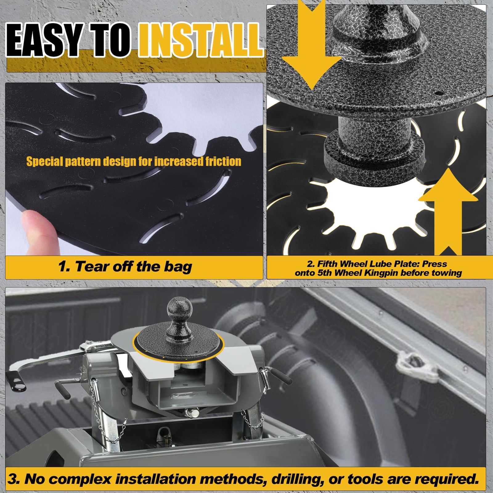 6 Pack 5th Wheel Hitch Lube Plate 13/64 Inch 10 Inch Black Fit Standard Kingpin
