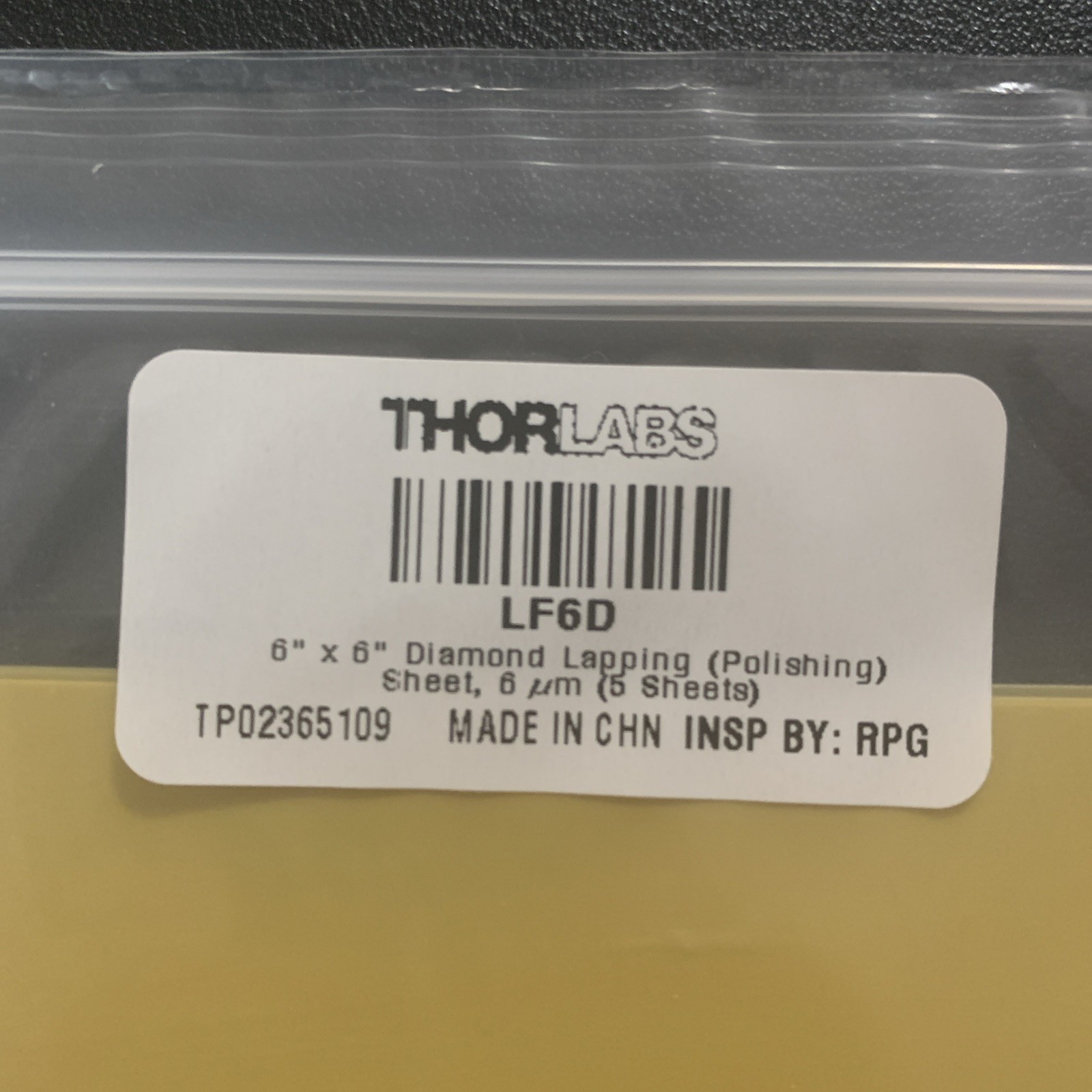 Thorlabs LF6D Diamond Lapping (Polishing) Sheets (5 Sheets)