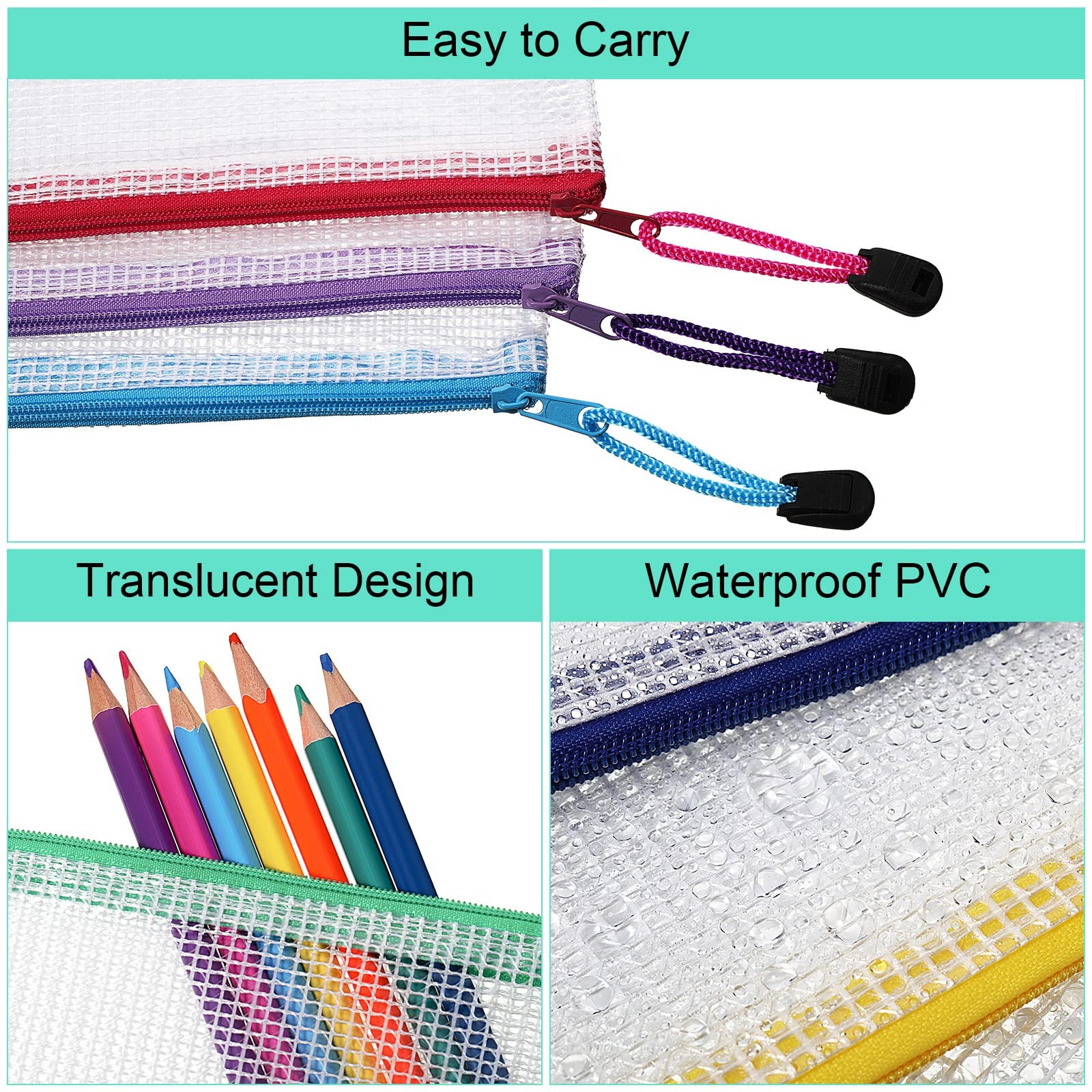 Mimorou 100 Pack Pencil Pouch Bulk Mesh Zipper 9.5 x 4.5 inches, Fresh Color
