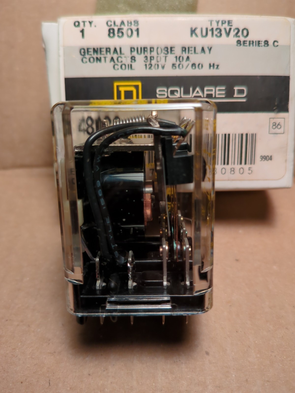 NEW SQUARE D 8501 KU13V20 SERIES C GENERAL PURPOSE RELAY 10A 120V 50/60HZ 48080