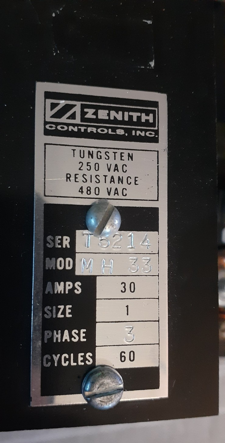 Zenith model MH-33 Ser T5214 3-Phase 30Amp Industrial Protection Relay