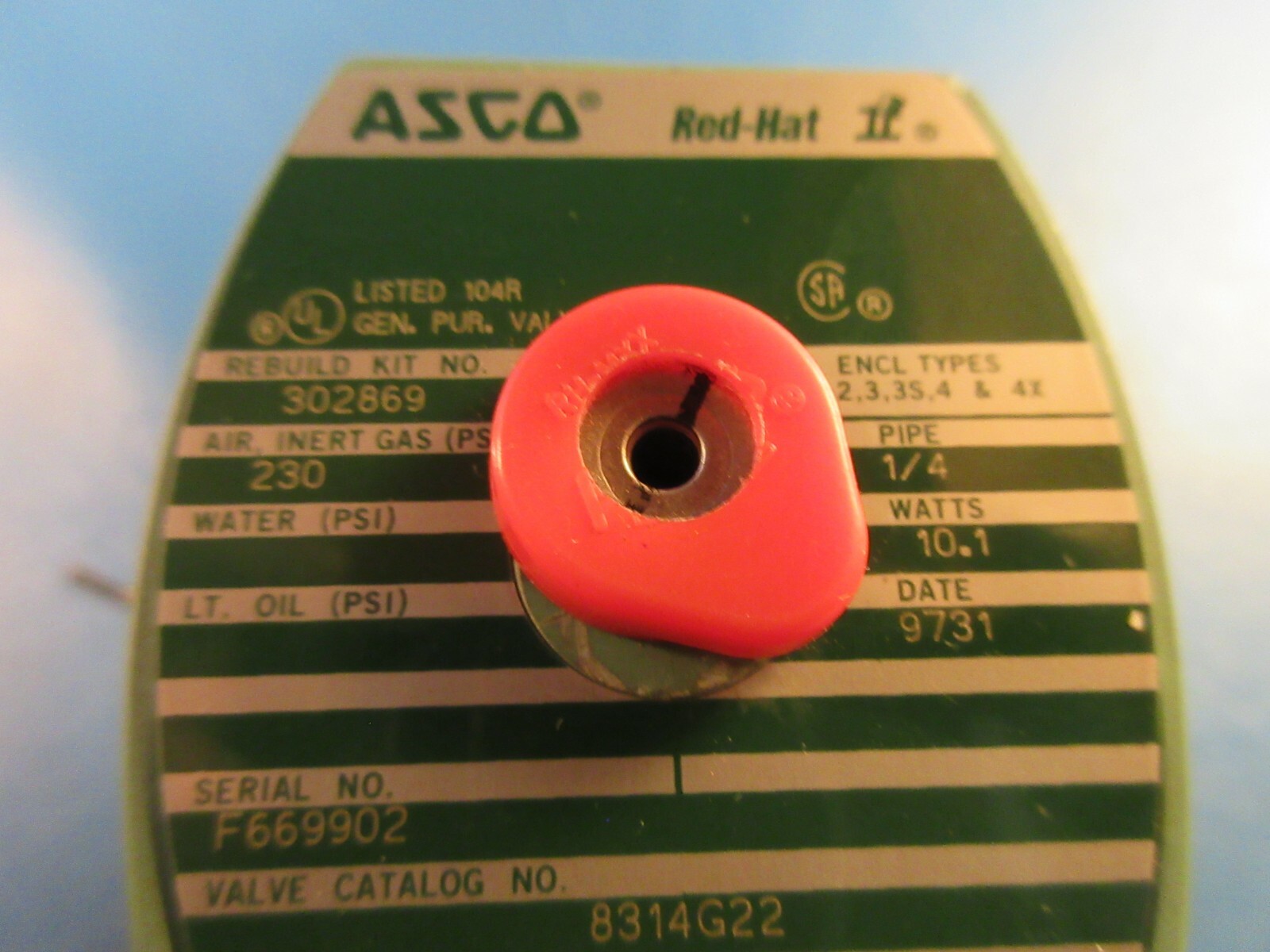 ASCO 8314 G22 Solenoid Valve, 1/4 Ports, 480/60, 440/50, 238610-088D Solenoid