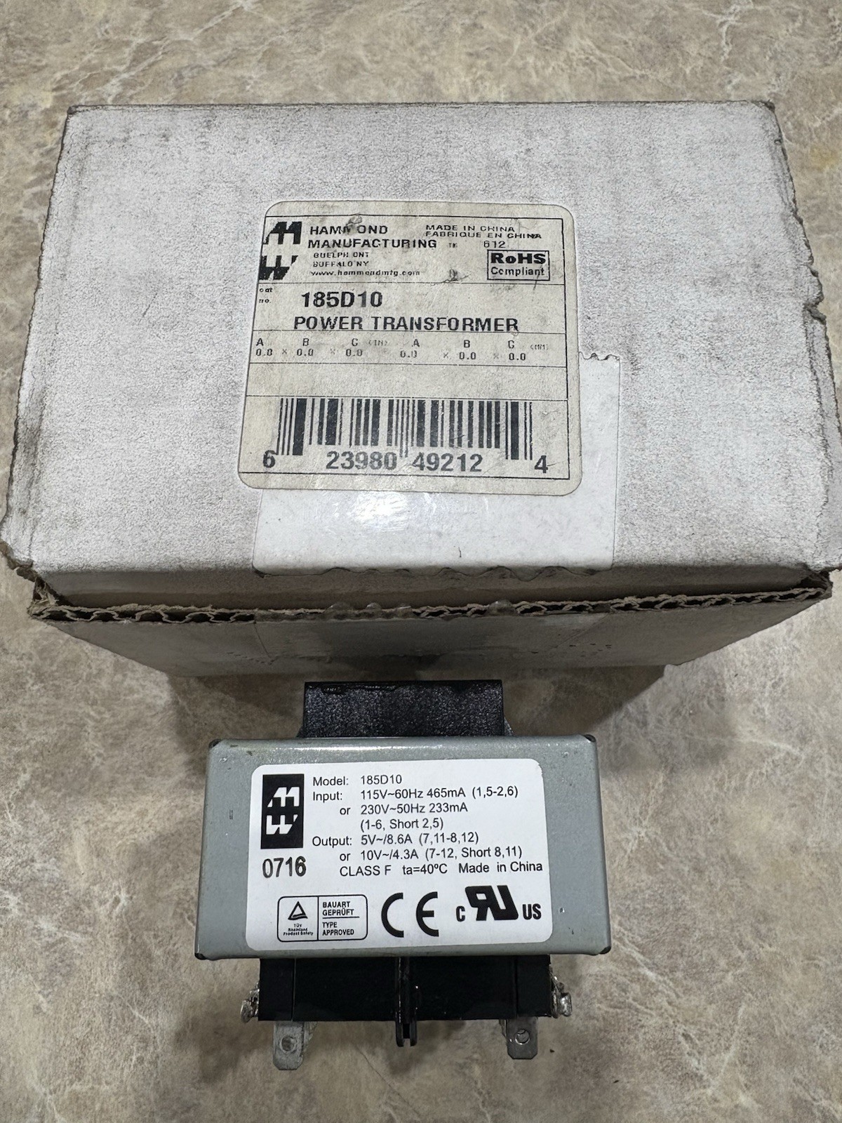 HAMMOND 185D10 Power Transformer 5V 8.6A / 10V 4.3A Dual Input 115/230V New!!!!!
