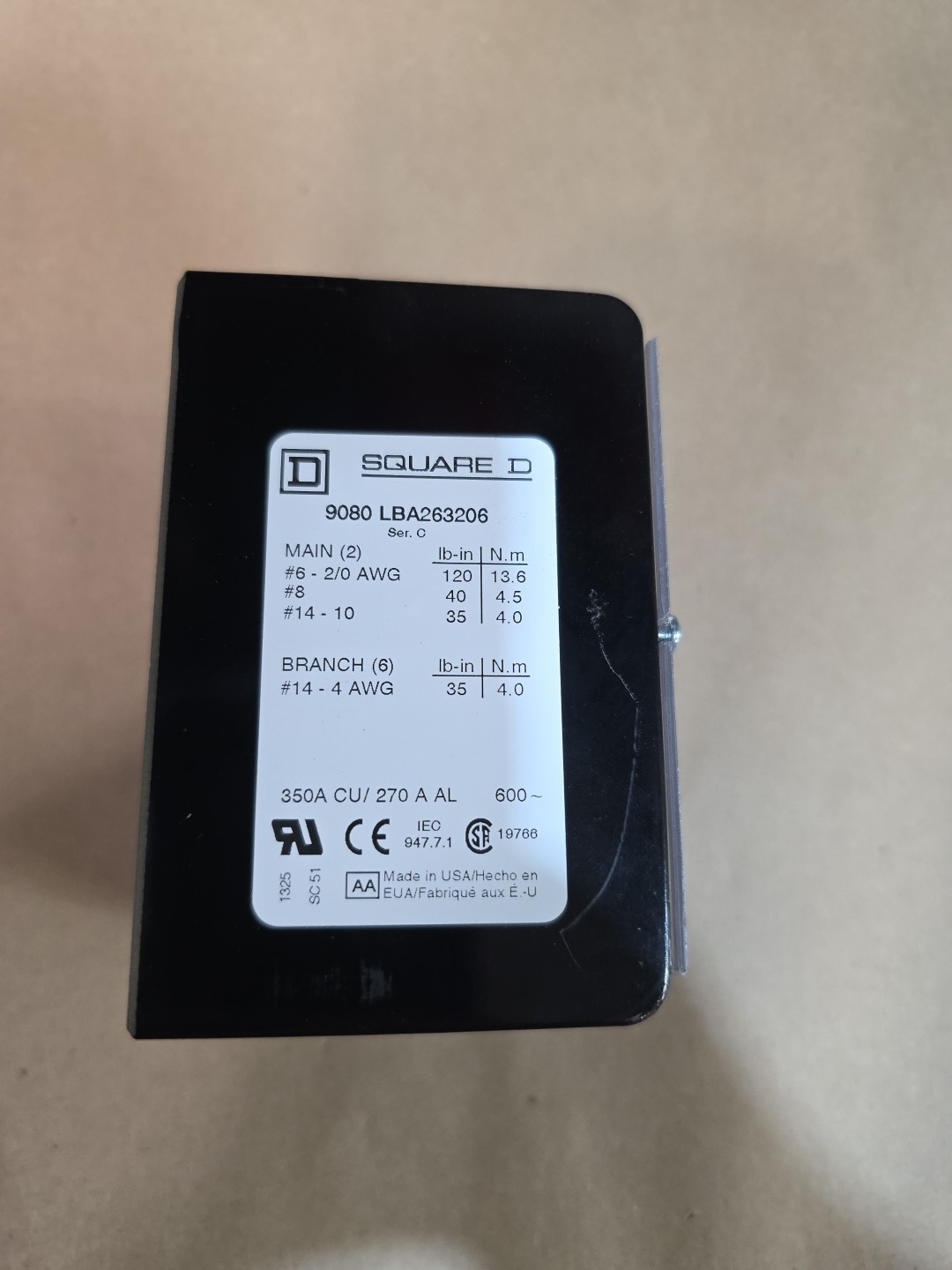 SQUARE D 9080LBA363206 SER. C 600V 350A
