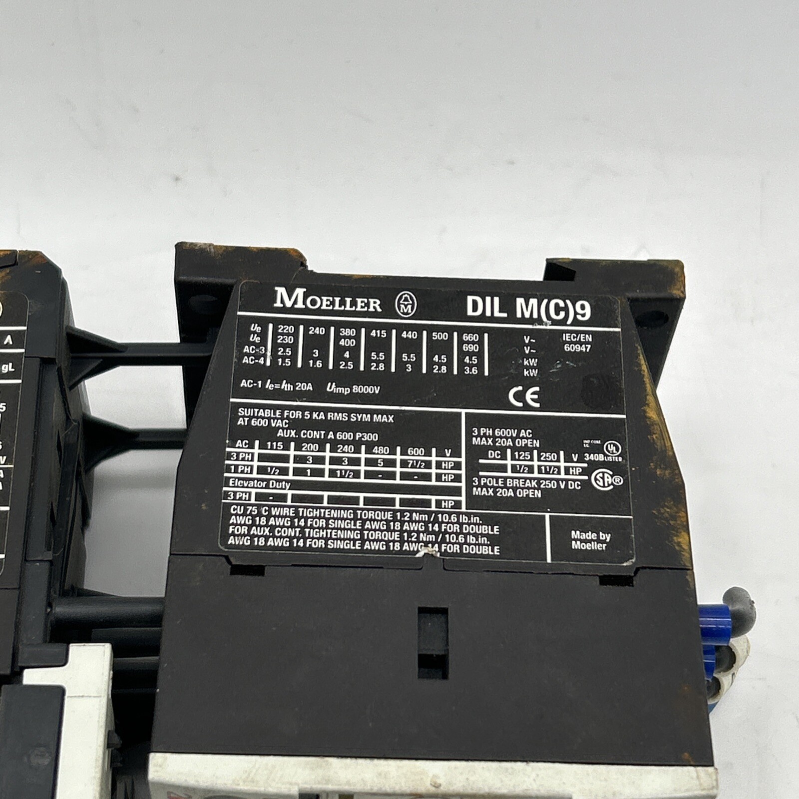 Lot Of 2 Sets Of MOELLER DILMC9 ZB12-10 CONTACTOR RELAY AUX BLOCK ASSEMBLY
