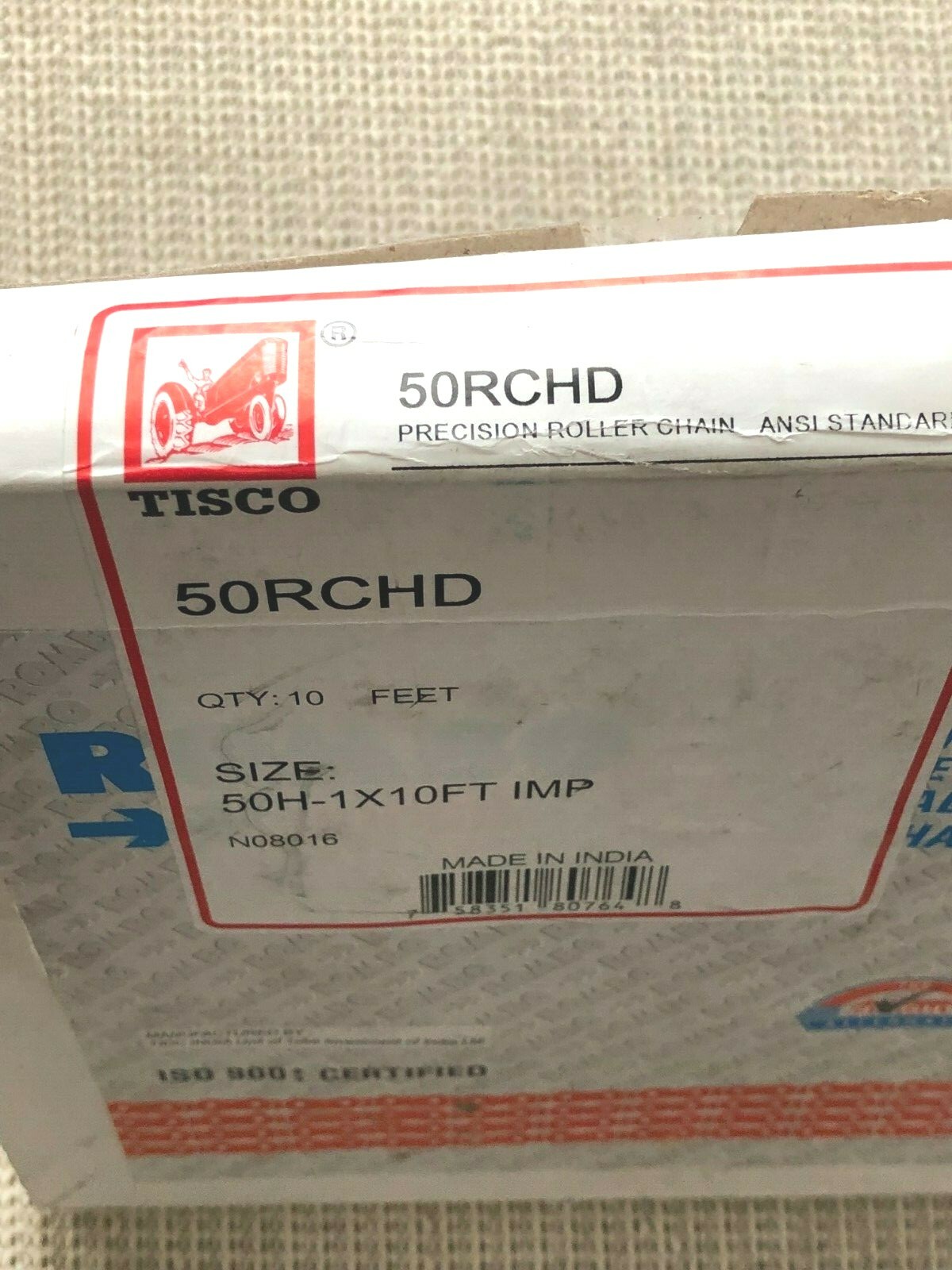TISCO 50RCHD Roller Chain 10ft 3/8″ Roller Width 5/8″ Pitch Free Expedited Ship
