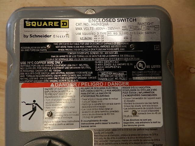 SQUARE D SCHNEIDER H60XBDAA PowerPact B-Frame Molded Case Switch Enclosure,