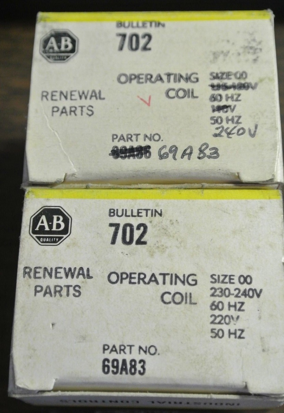 ALLEN-BRADLEY 69A83 COIL SIZE 00 220/50Hz, 230-240V/60Hz NEW SURPLUS – EACH