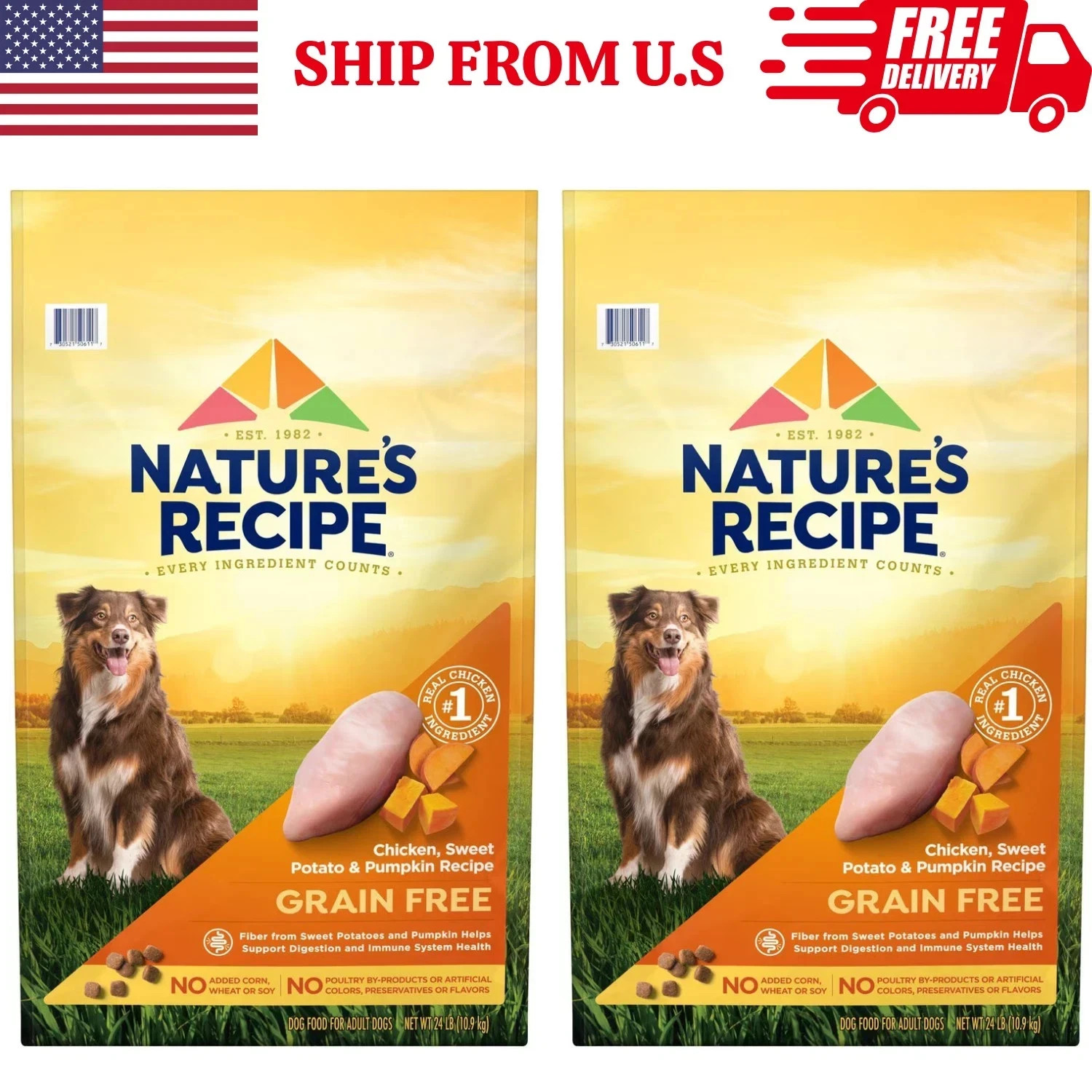 Nature’s Recipe Grain Free Chicken, Sweet Potato & Pumpkin Recipe Dry Dog, 48lb